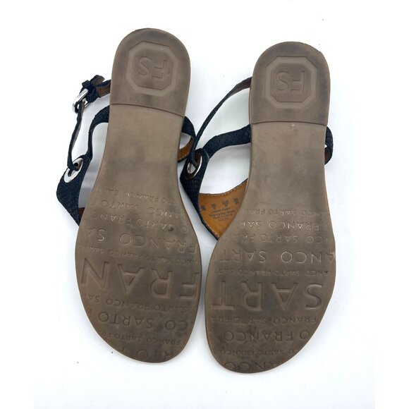 Franco Sarto Women's Goldy Embossed T-strap Sandals Black Size 7 - Picture 6 of 7